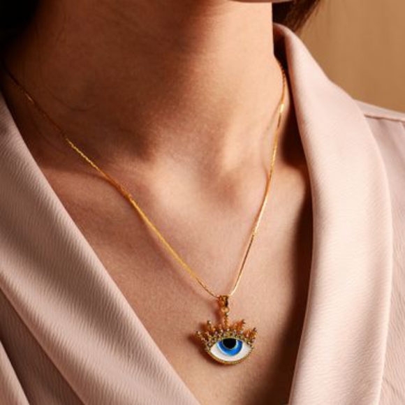 Blue Eye & Gold Lashes Pendant Necklace - Picture 2 of 2